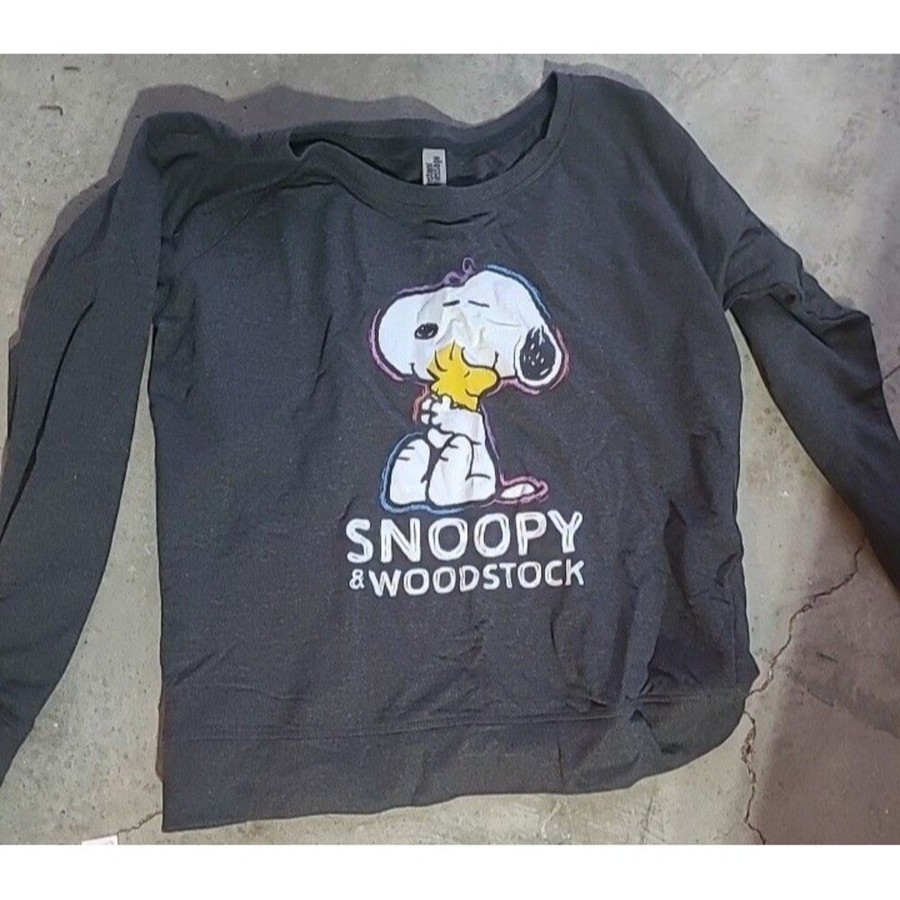 Instant Message Snoopy & Woodstock Graphic 2XL Gray Long Sleeve Sweatshirt